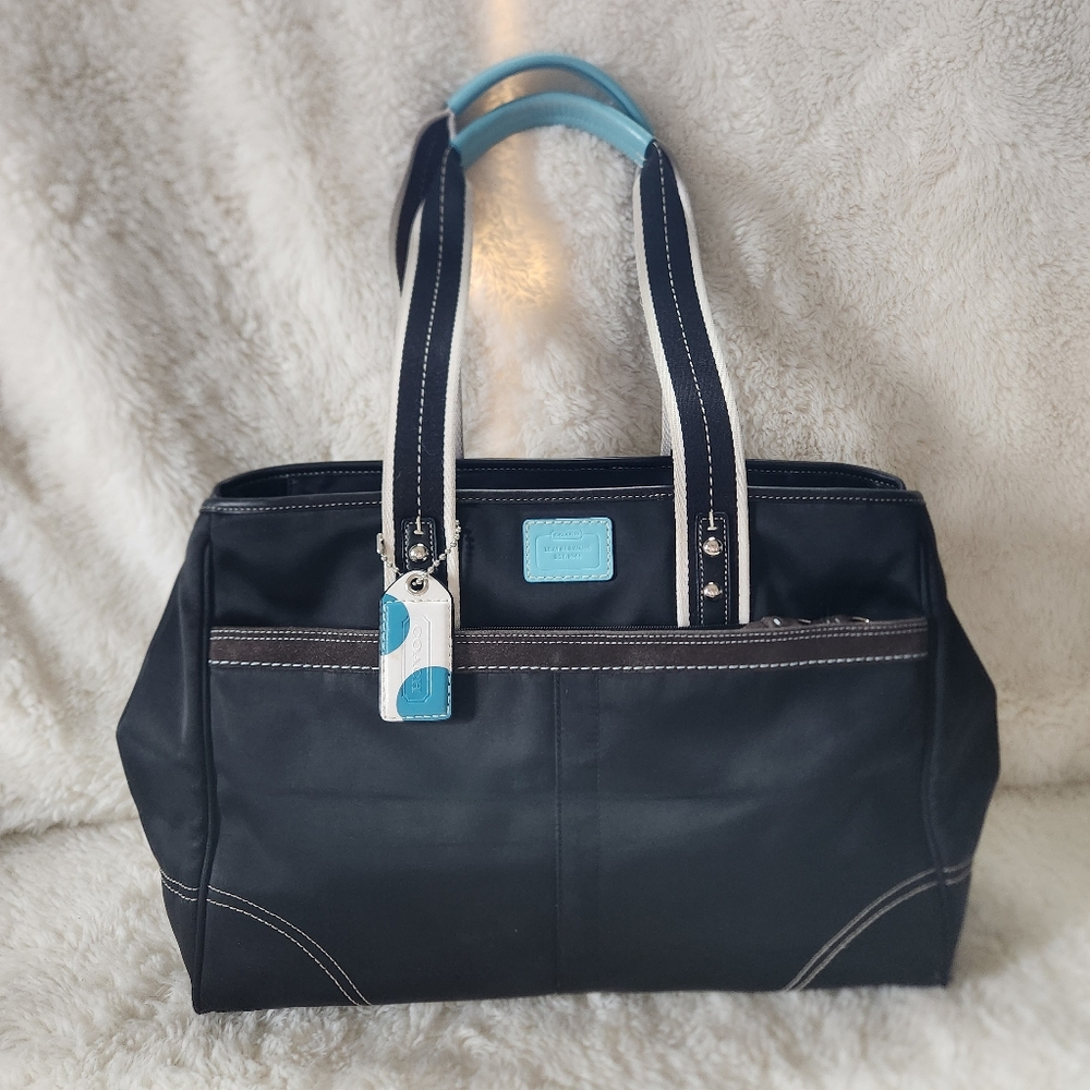 Coach Vintage Y2K Hamptons Weekend Sateen Tote Bag Blue Black F11994